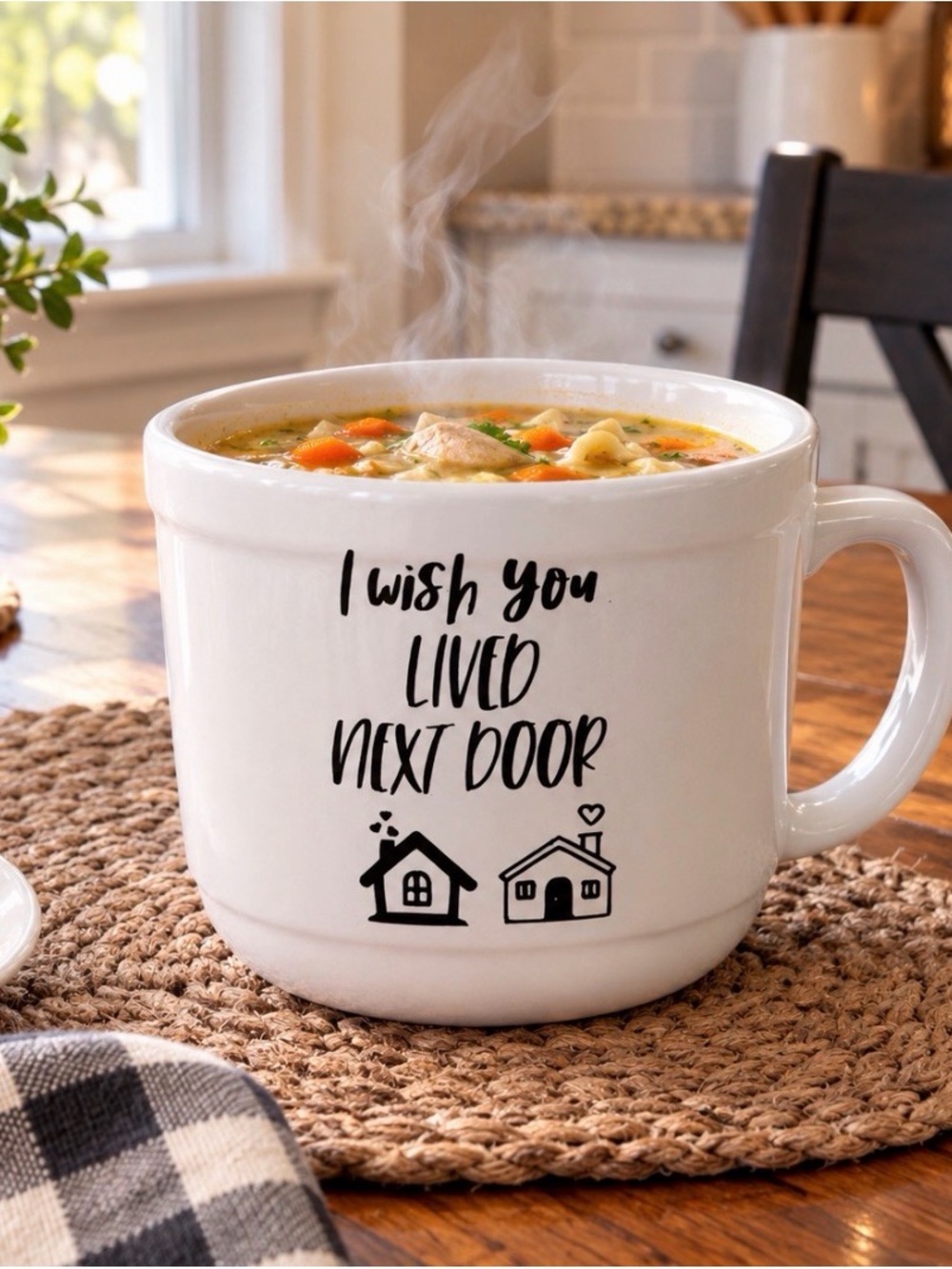 White Ceramic Soup/coffee Mug— "I Wish You Lived Next Door"